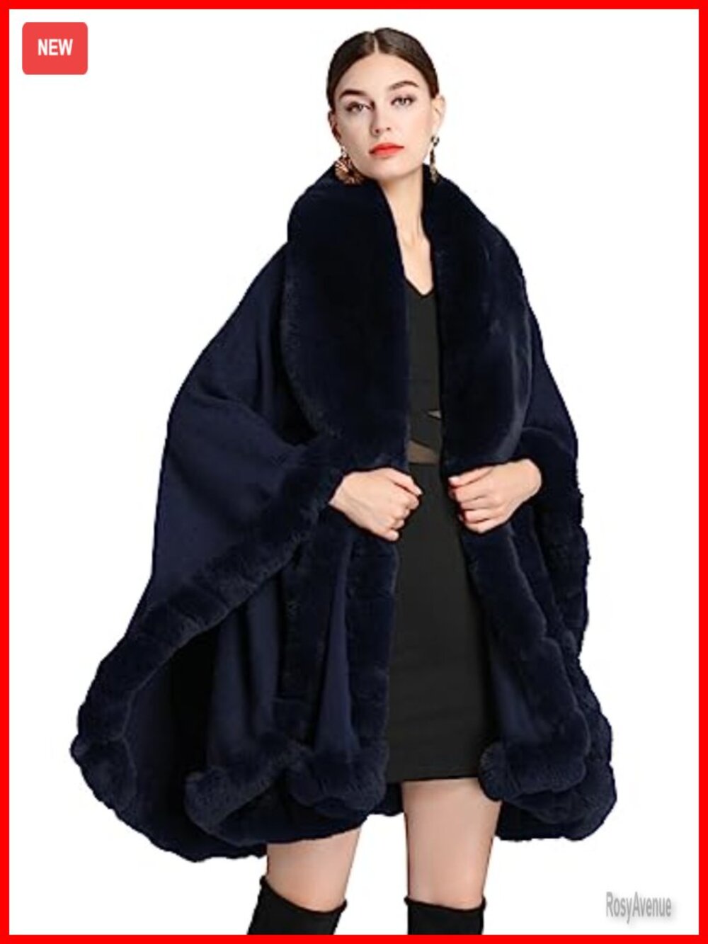 Faux Fur Collar Poncho Cape Shawl Wrap One Size Evening Formal